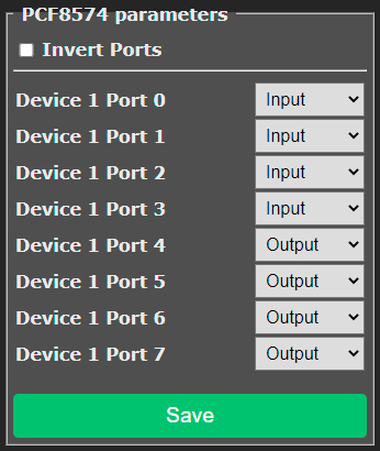 PCF8574 configuration screen